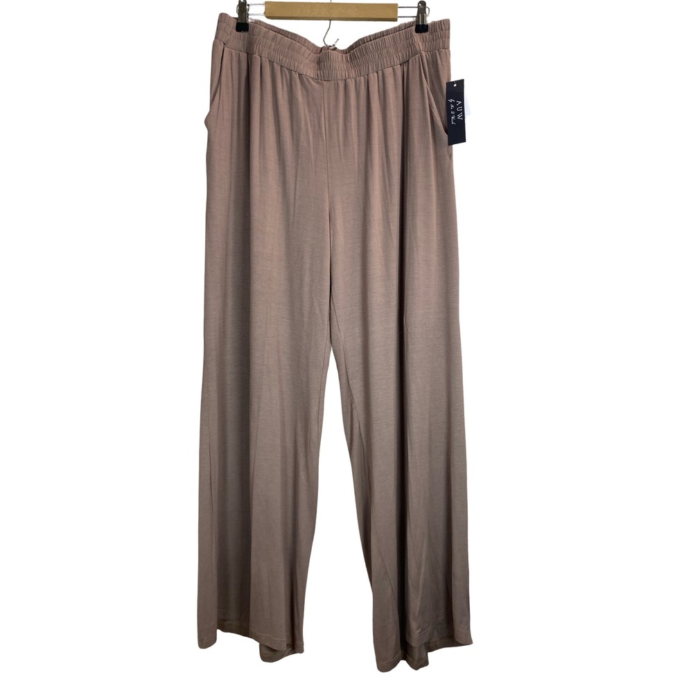 AUW As U Wish Mink Brown Wide Leg Pants Womens 1X NWT Capsule‎ Minimalist Flowy